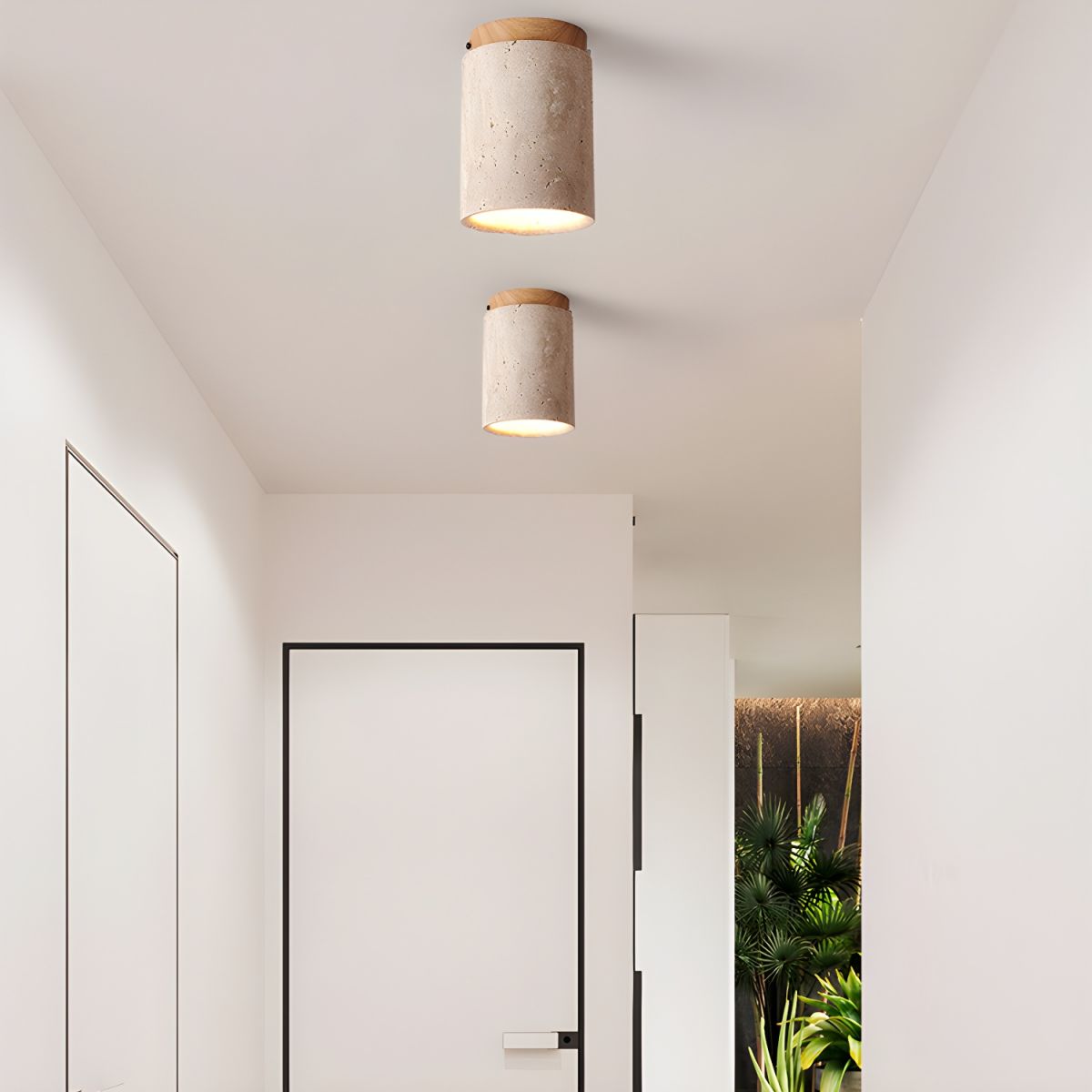 Aurnorira Lampe Plafonnier Cylindrique en Travertin - Neutralighting