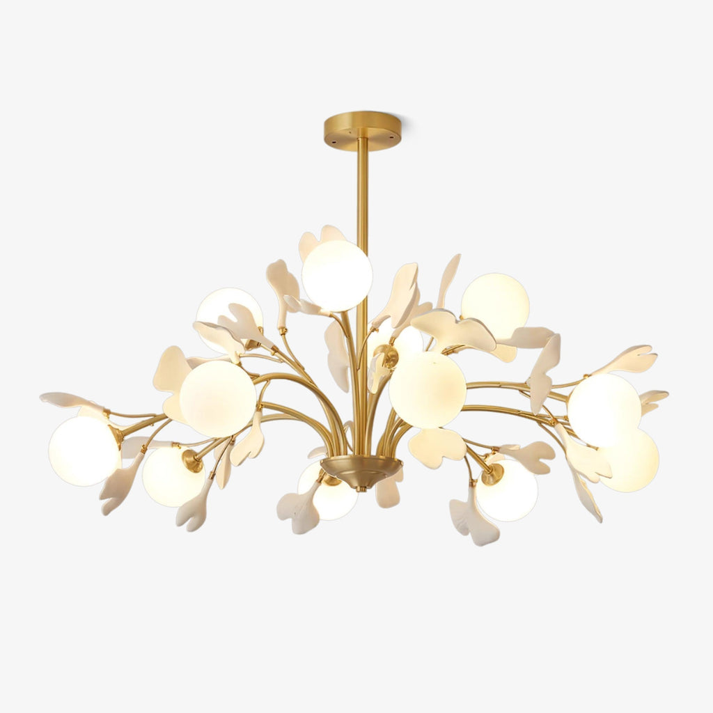 Lustra Chandelier Feuille de Ginkgo Laiton Verre - Neutralighting