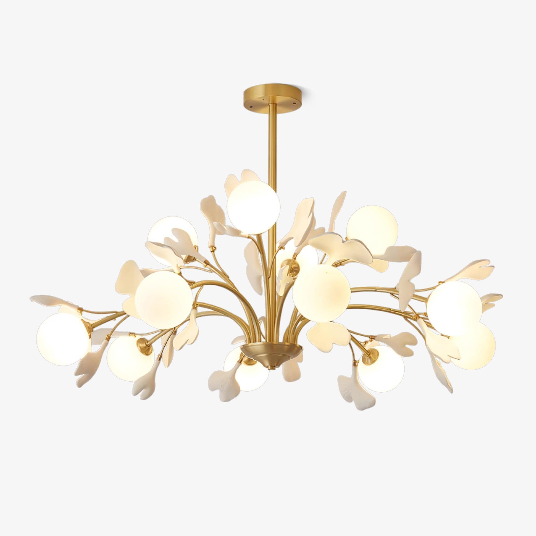 Lustra Chandelier Feuille de Ginkgo Laiton Verre - Neutralighting
