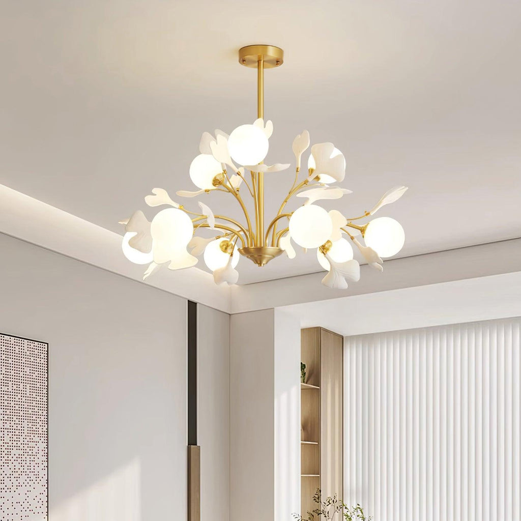 Lustra Chandelier Feuille de Ginkgo Laiton Verre - Neutralighting