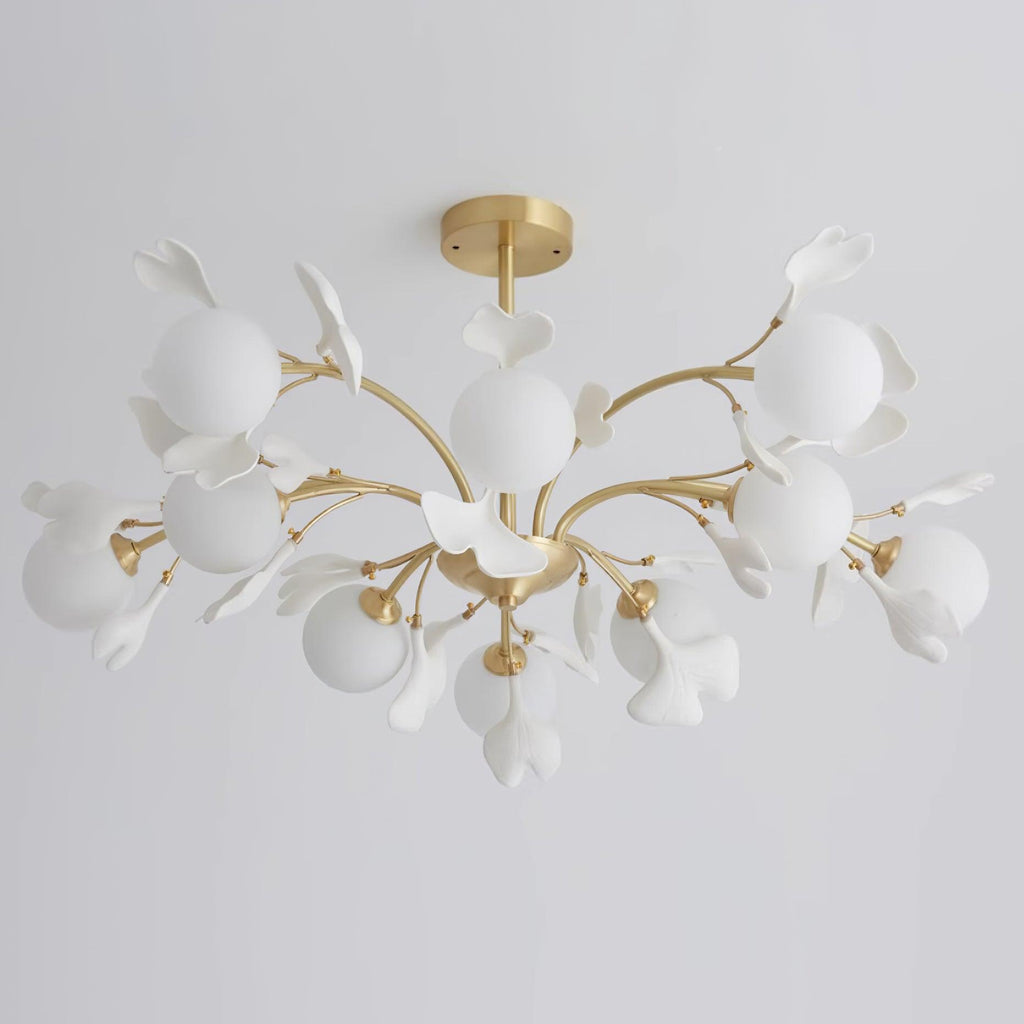Lustra Chandelier Feuille de Ginkgo Laiton Verre - Neutralighting