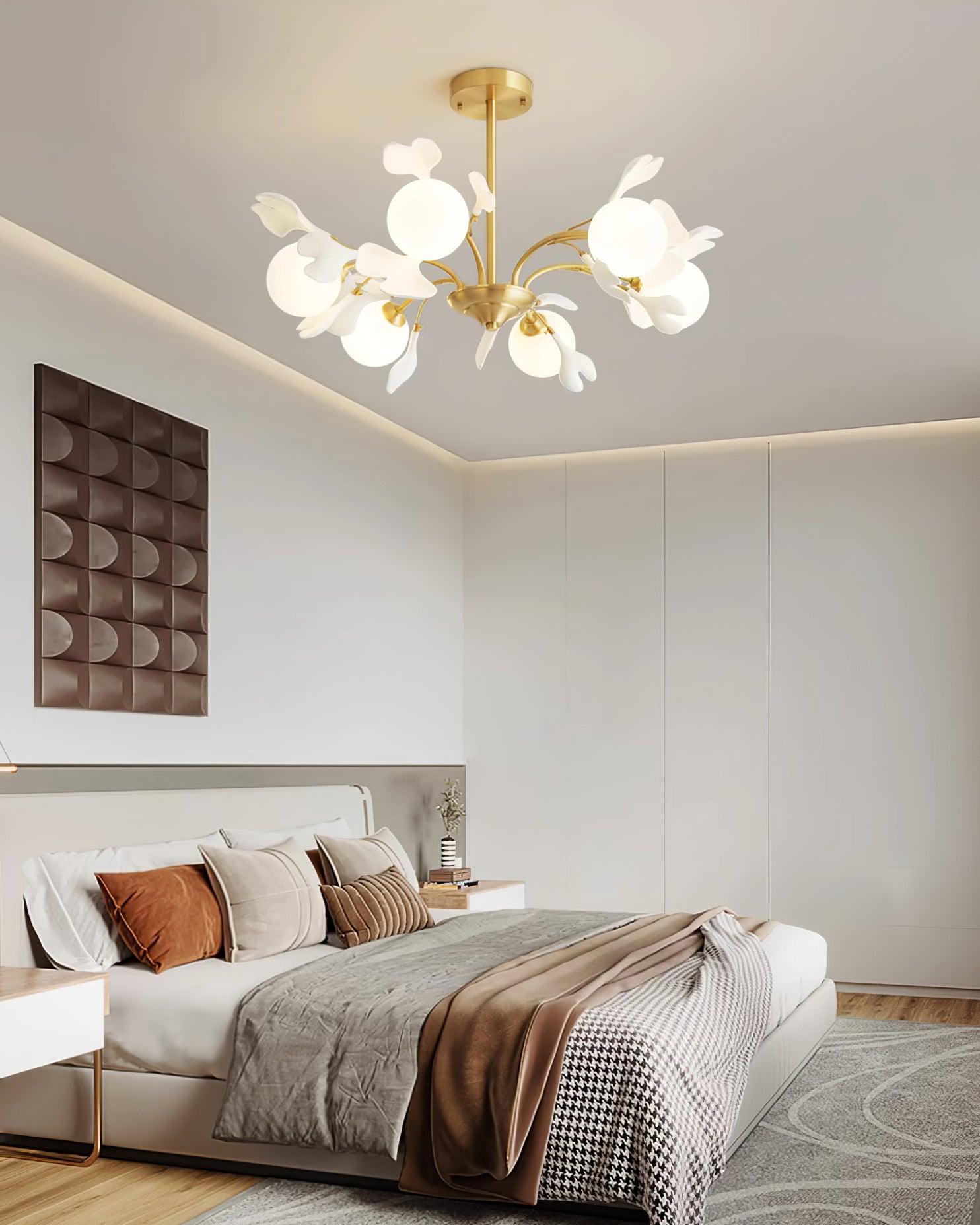 Lustra Chandelier Feuille de Ginkgo Laiton Verre - Neutralighting