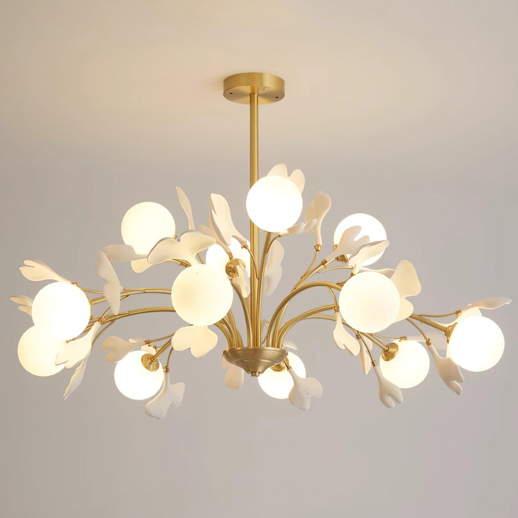 Lustra Chandelier Feuille de Ginkgo Laiton Verre - Neutralighting