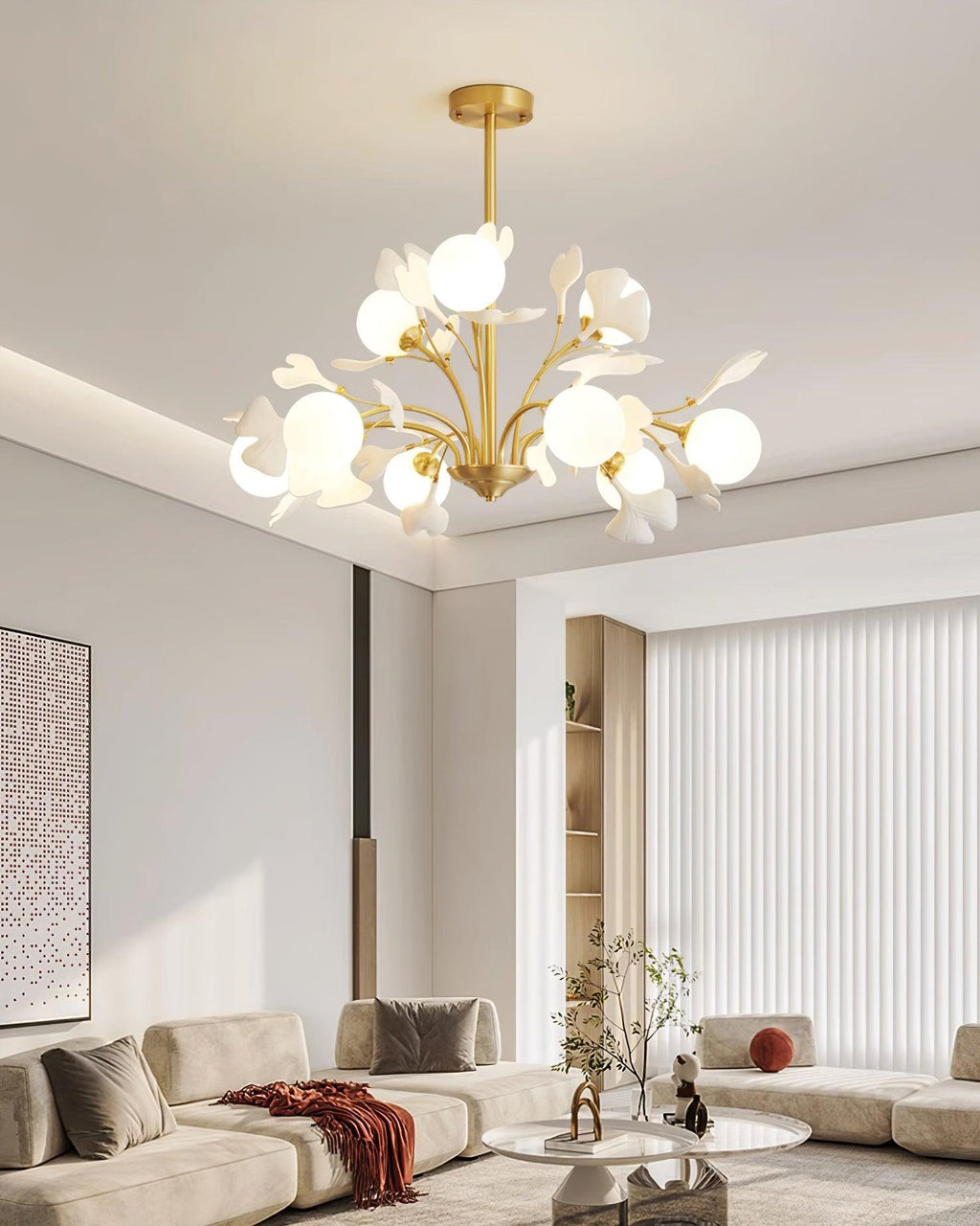 Lustra Chandelier Feuille de Ginkgo Laiton Verre - Neutralighting