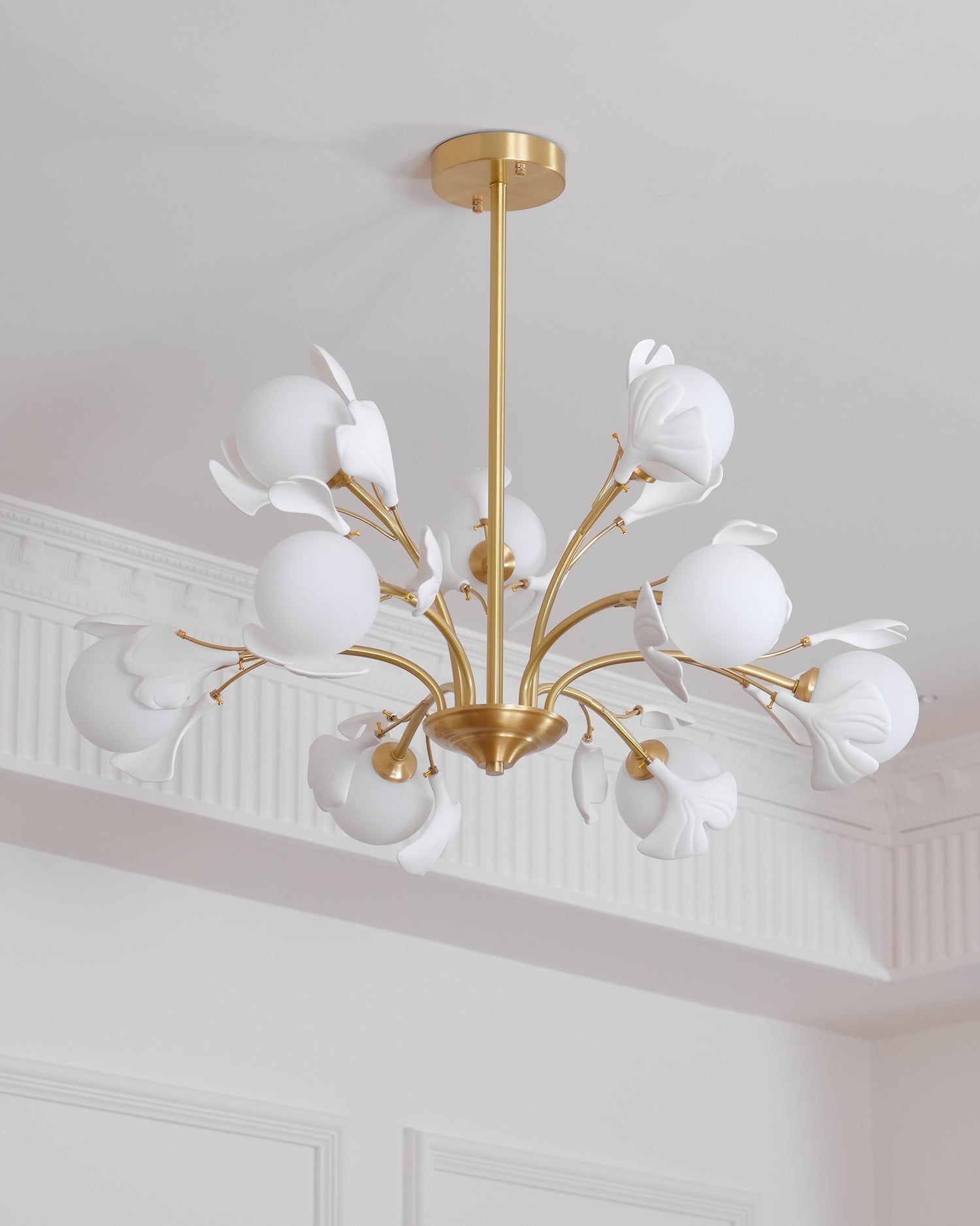 Lustra Chandelier Feuille de Ginkgo Laiton Verre - Neutralighting
