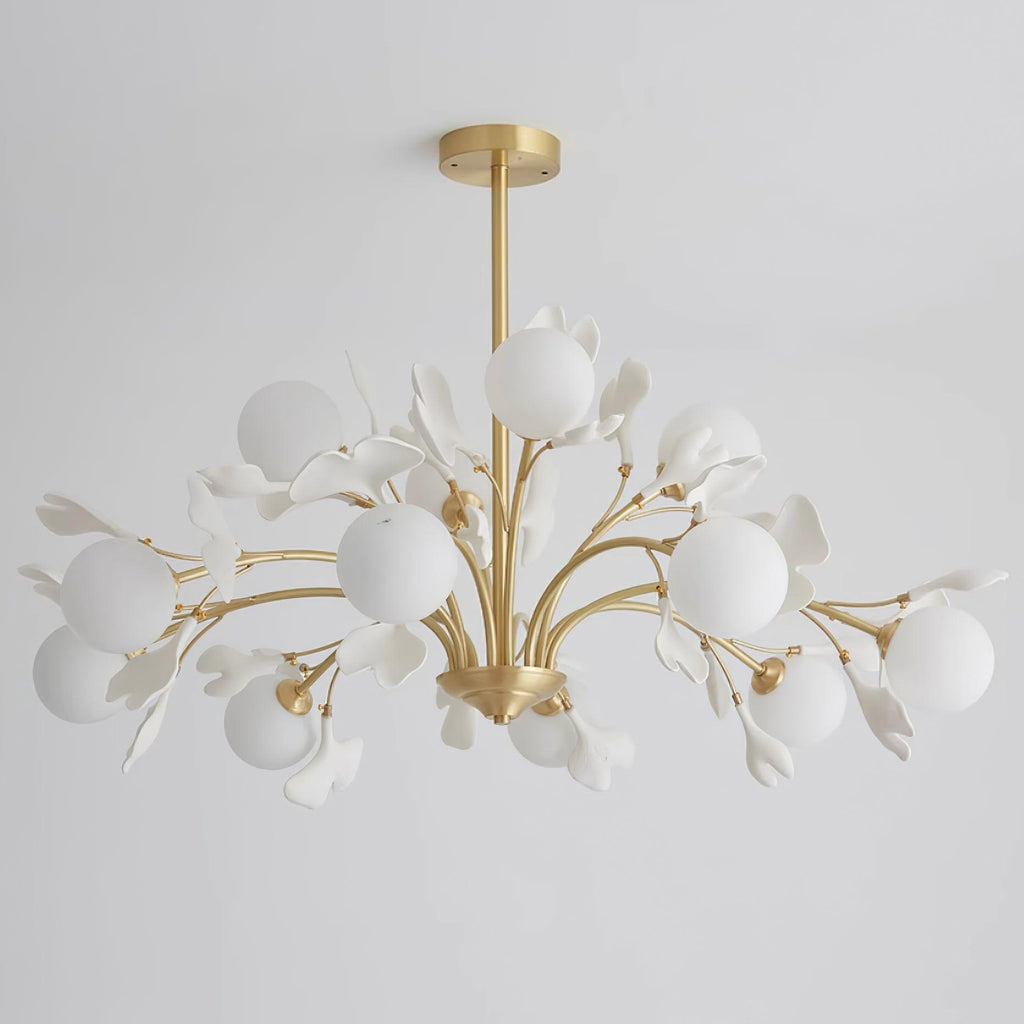 Lustra Chandelier Feuille de Ginkgo Laiton Verre - Neutralighting