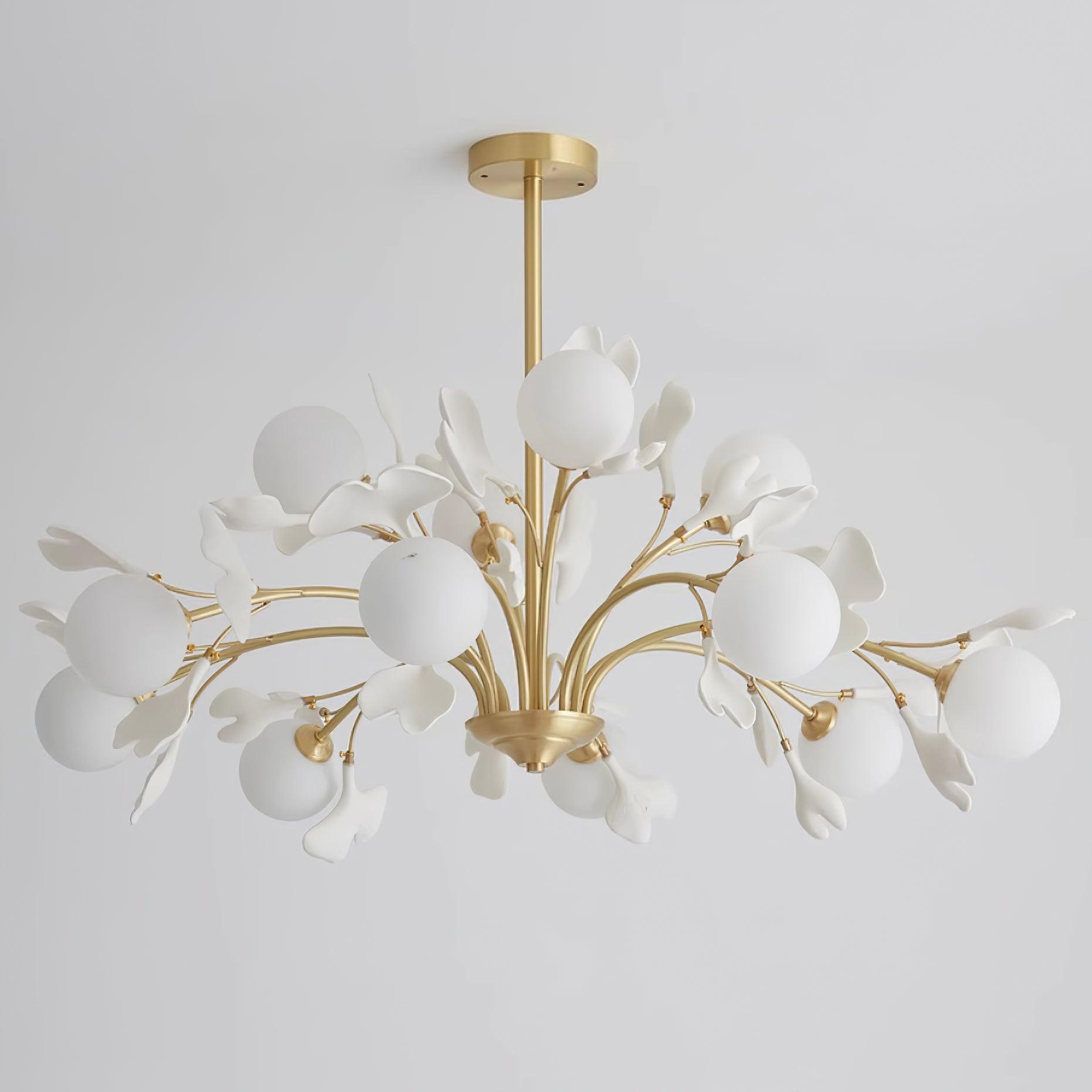 Lustra Chandelier Feuille de Ginkgo Laiton Verre - Neutralighting