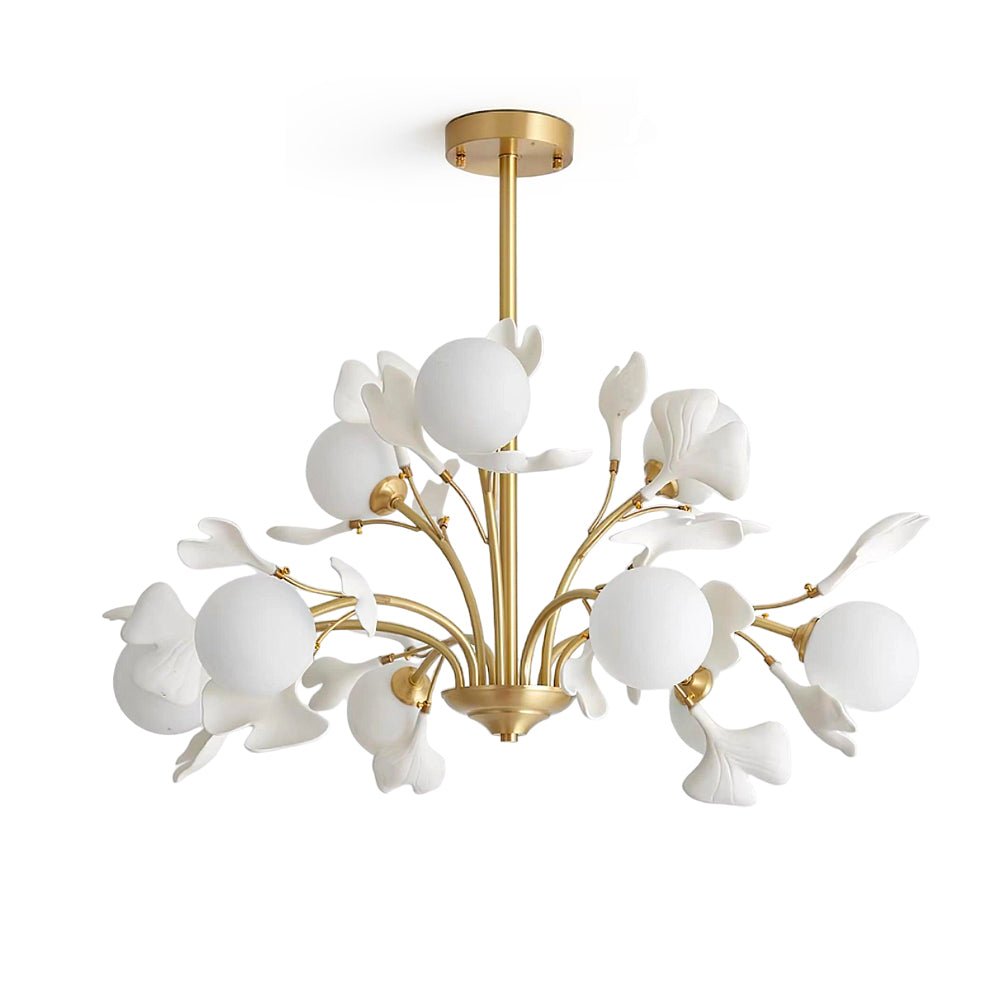 Lustra Chandelier Feuille de Ginkgo Laiton Verre - Neutralighting