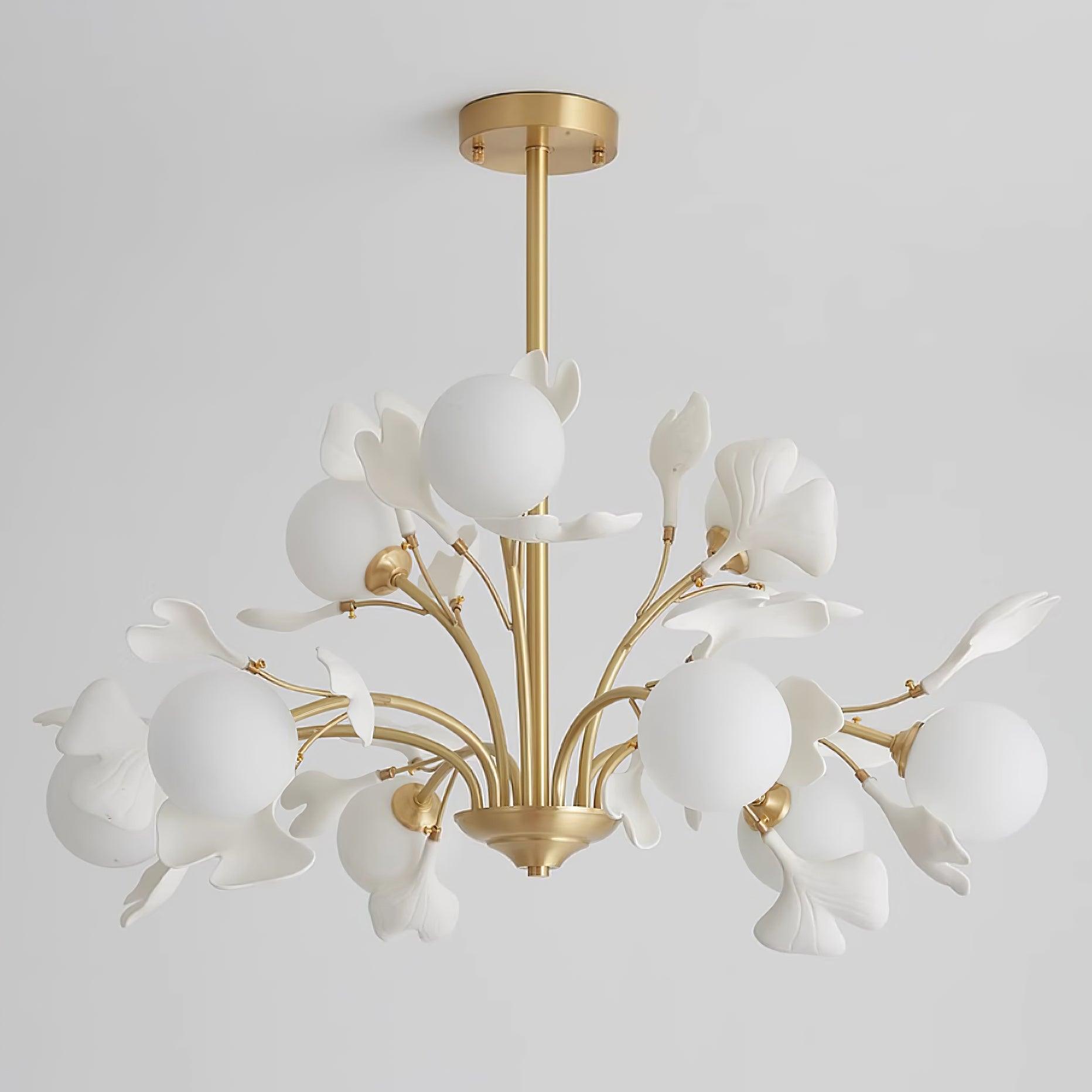 Lustra Chandelier Feuille de Ginkgo Laiton Verre - Neutralighting
