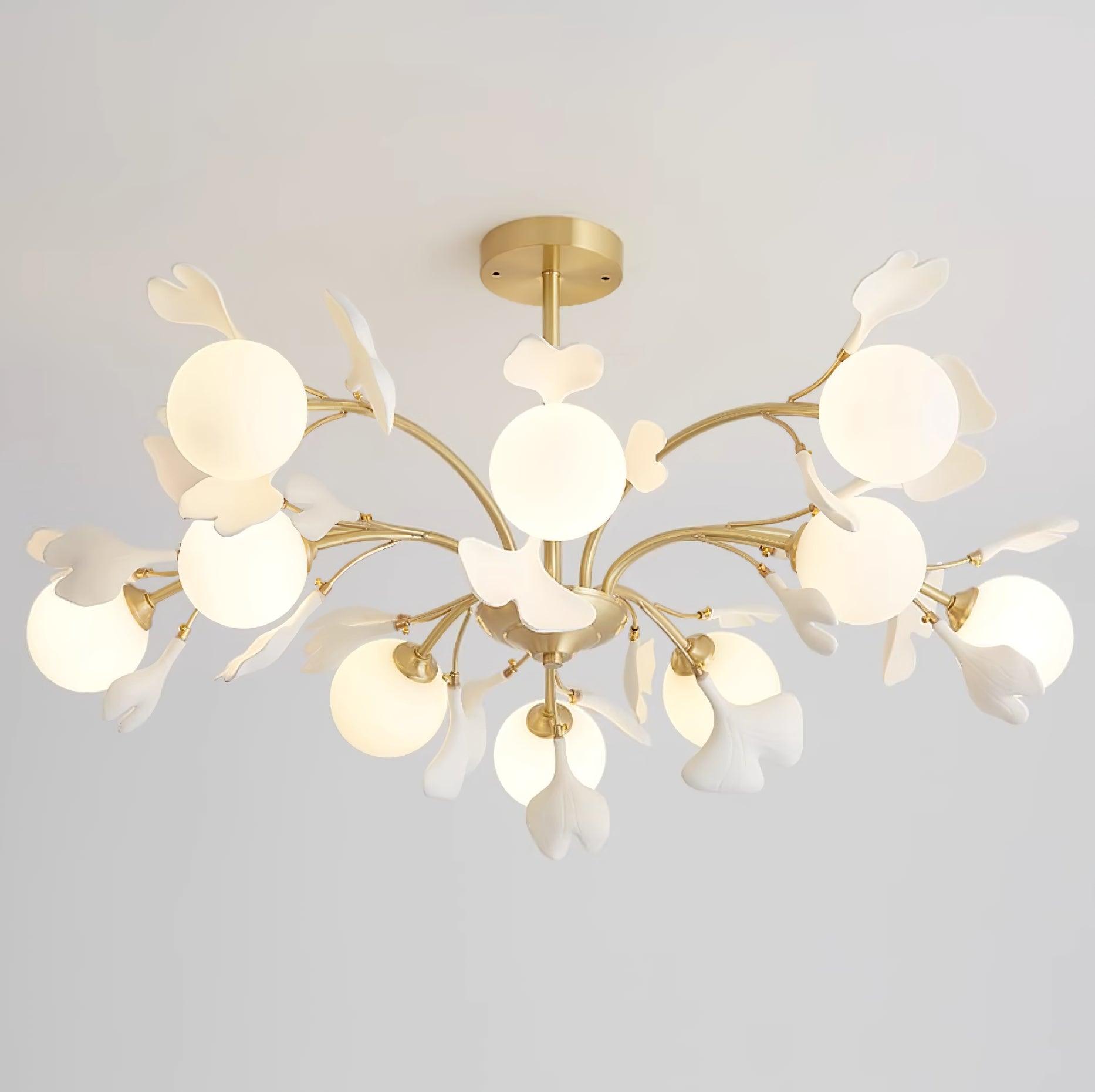 Lustra Chandelier Feuille de Ginkgo Laiton Verre - Neutralighting
