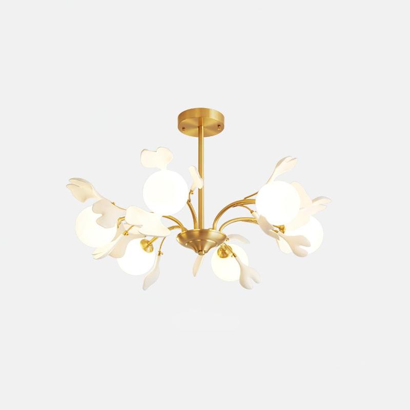 Lustra Chandelier Feuille de Ginkgo Laiton Verre - Neutralighting
