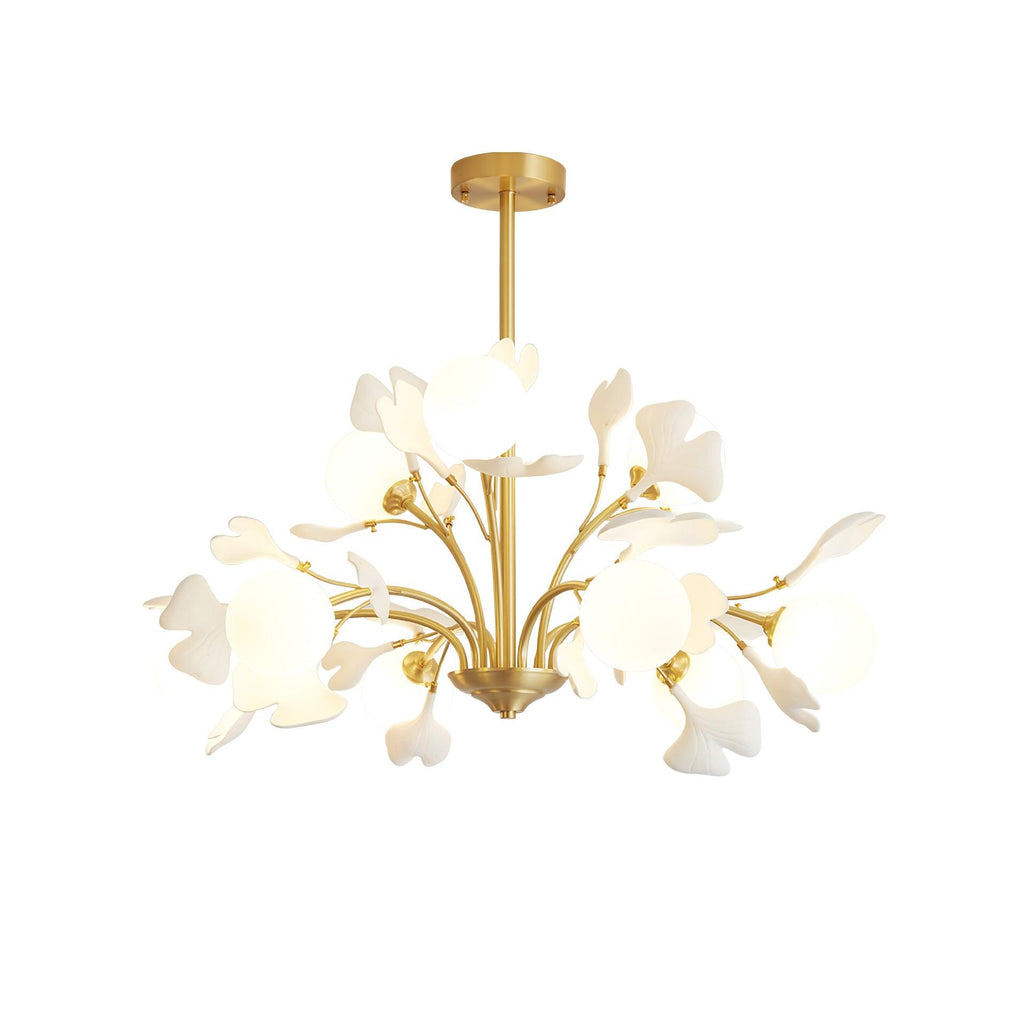 Lustra Chandelier Feuille de Ginkgo Laiton Verre - Neutralighting