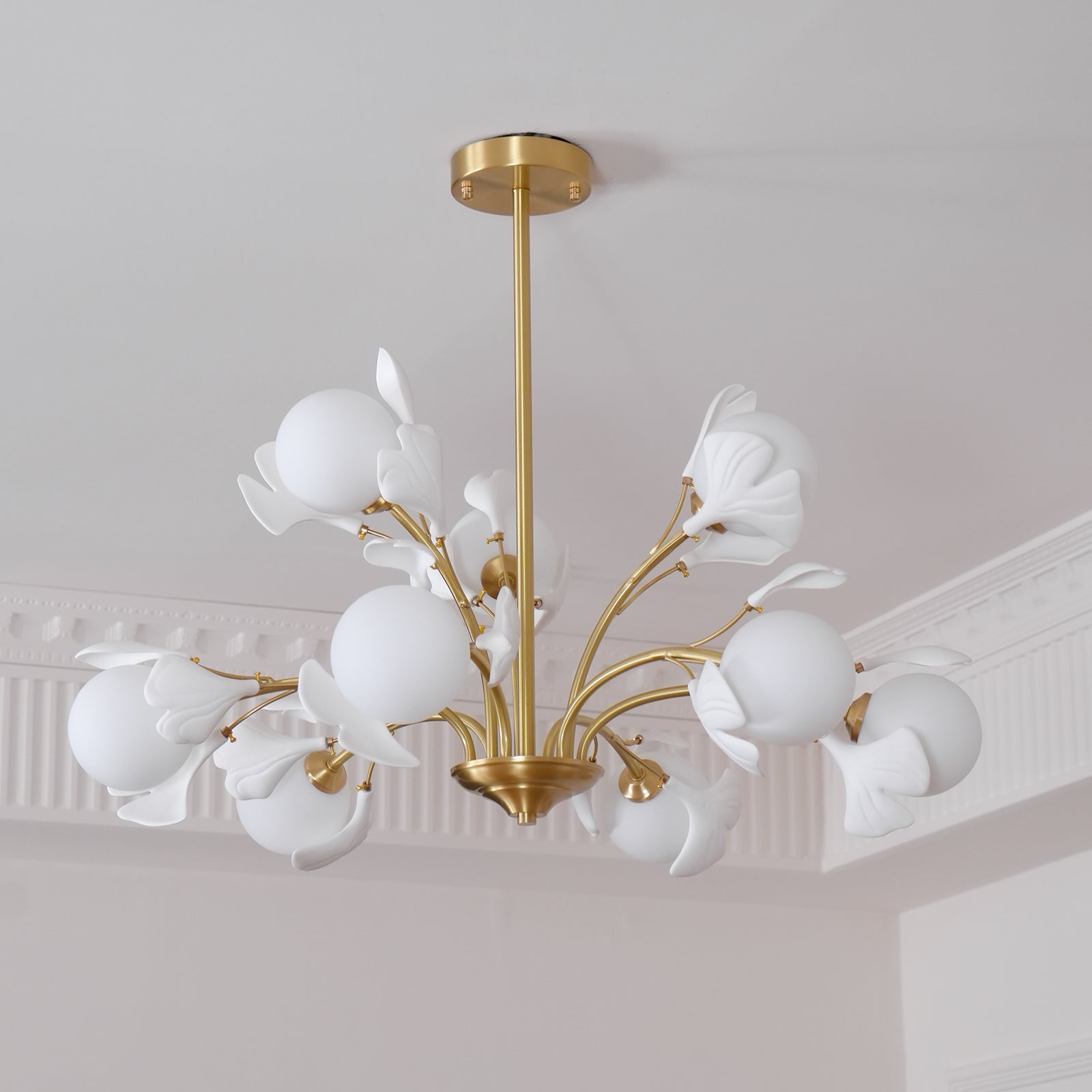 Lustra Chandelier Feuille de Ginkgo Laiton Verre - Neutralighting
