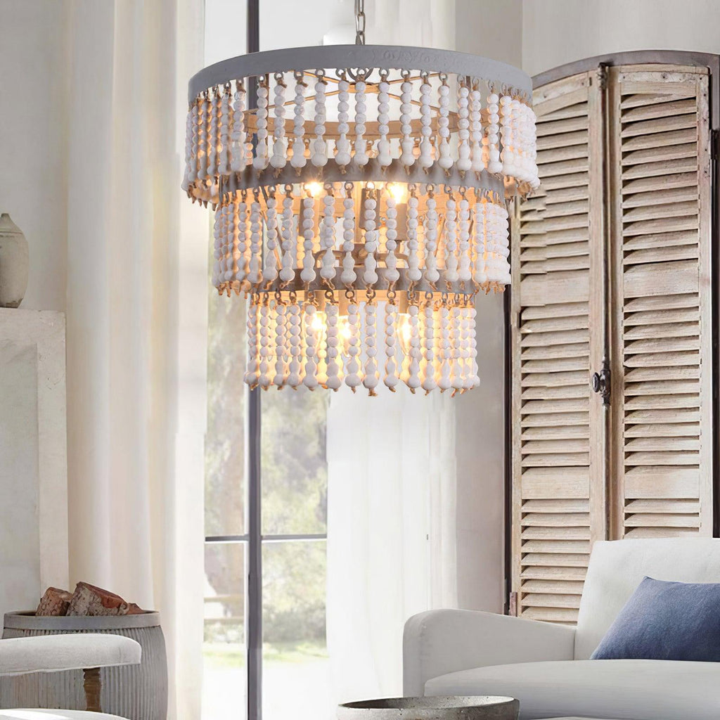 Lustra Chandelier Bois Empilé Perles - Neutralighting