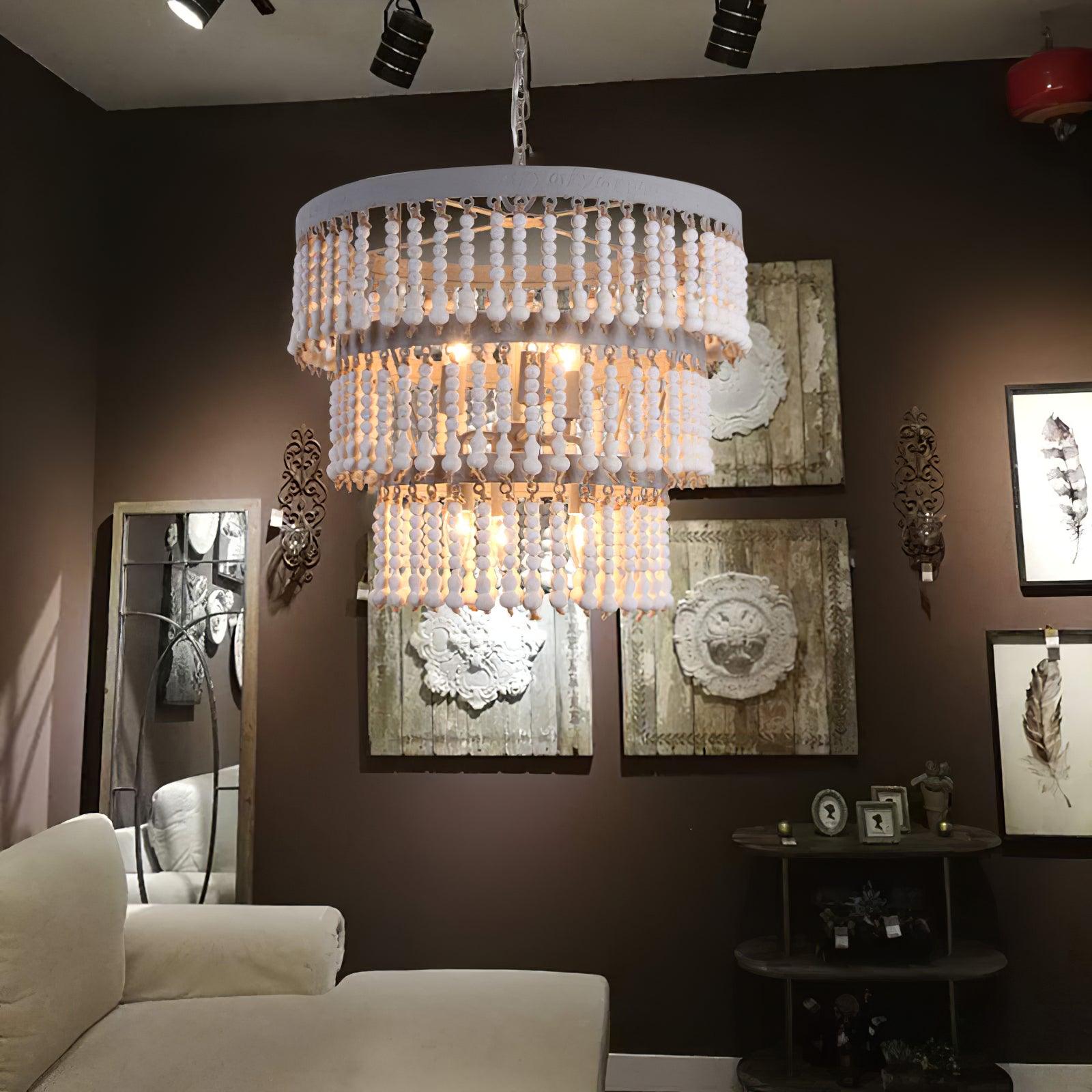 Lustra Chandelier Bois Empilé Perles - Neutralighting