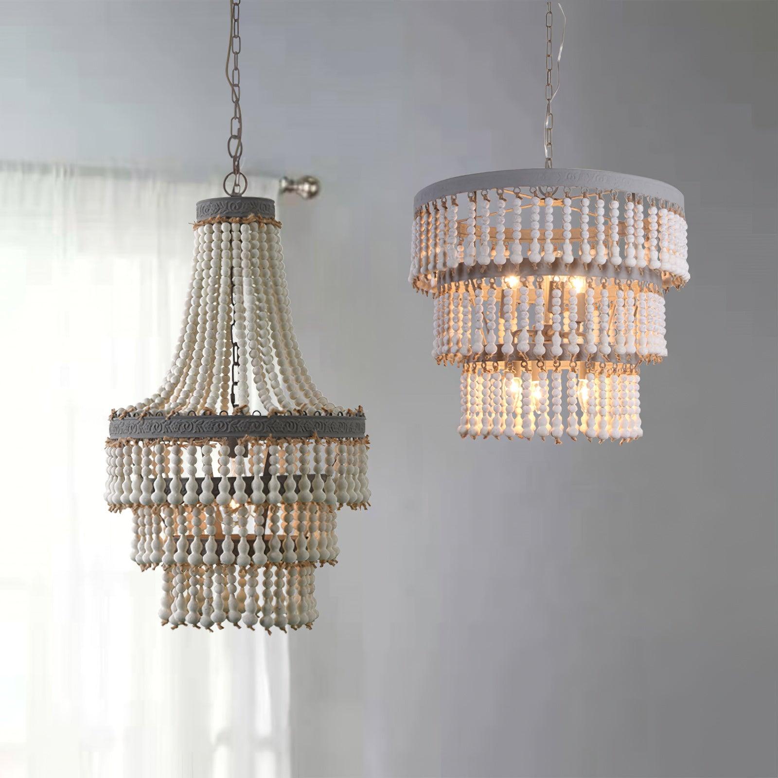 Lustra Chandelier Bois Empilé Perles - Neutralighting
