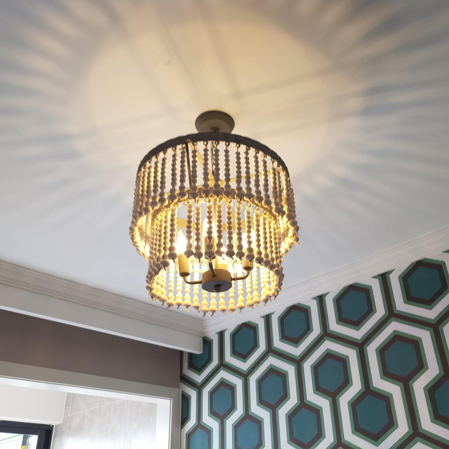 Lustra Chandelier Bois Empilé Perles - Neutralighting