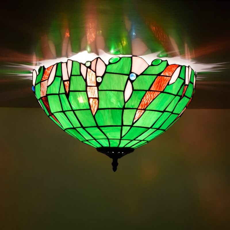 Tiffany Rétro Plafonnier Taché Verre Métal Salle À Manger - Neutralighting