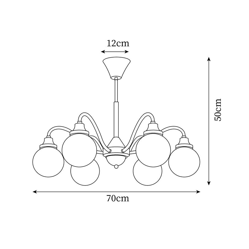 Lustre doré Avec Bras en Bois de Frêne et Globes en Verre Blanc, Style Rétro - Neutralighting