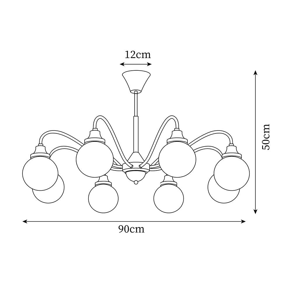 Lustre doré Avec Bras en Bois de Frêne et Globes en Verre Blanc, Style Rétro - Neutralighting