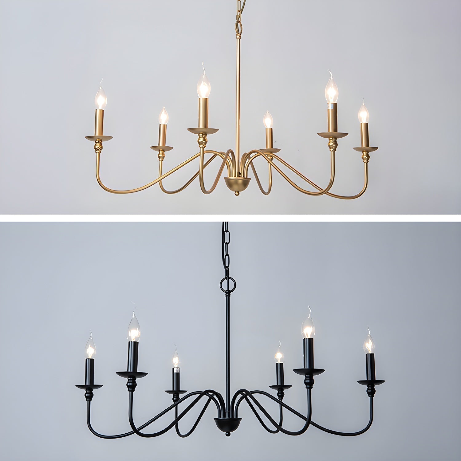 Lustra Chandelier Bougie Dorée Bras Courbés - Neutralighting