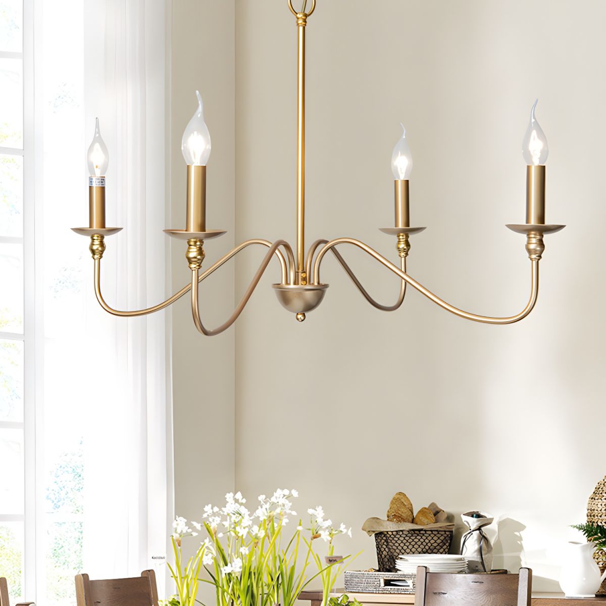 Lustra Chandelier Bougie Dorée Bras Courbés - Neutralighting