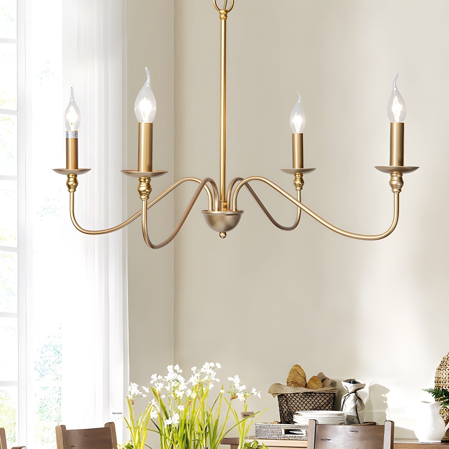 Lustra Chandelier Bougie Dorée Bras Courbés - Neutralighting