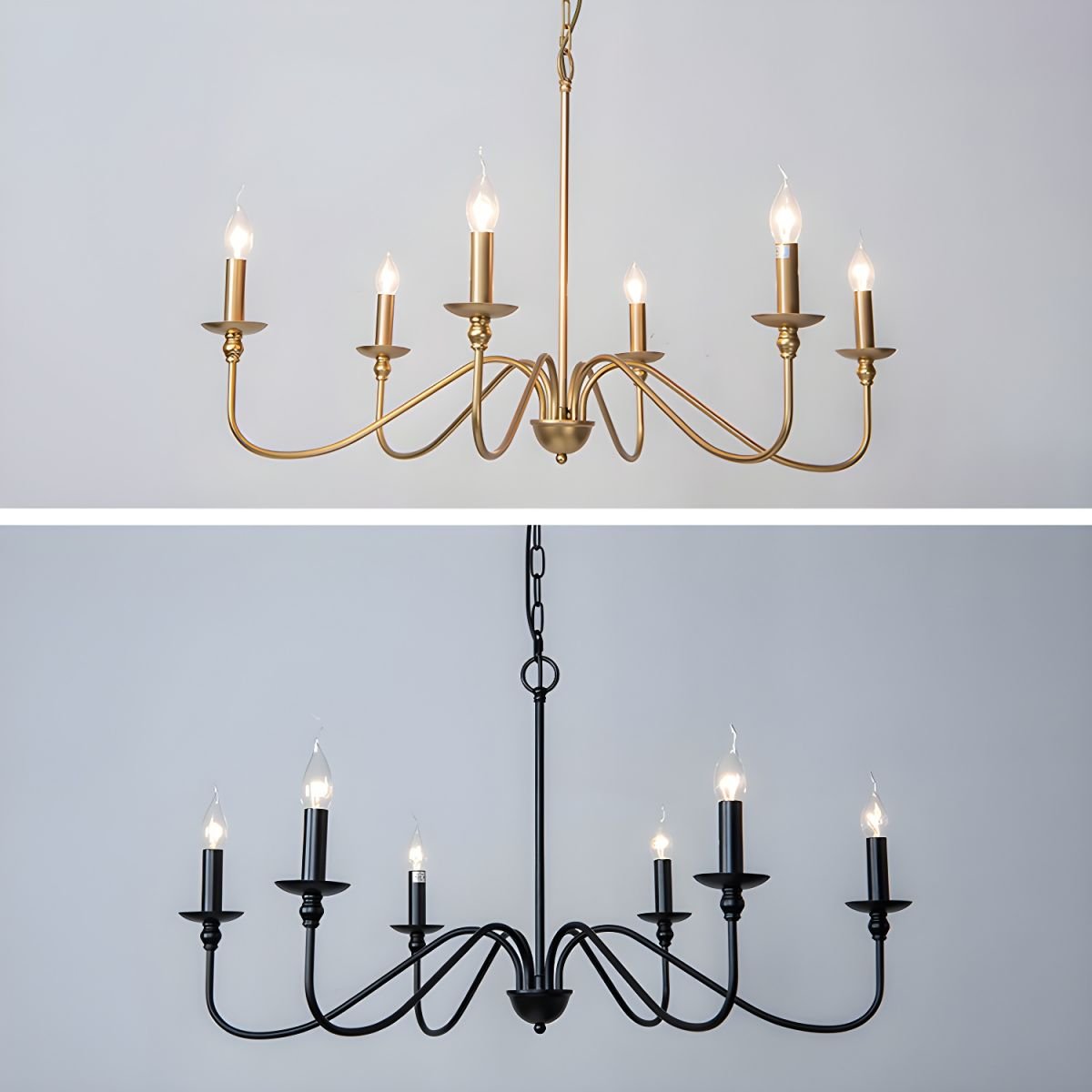Lustra Chandelier Bougie Dorée Bras Courbés - Neutralighting