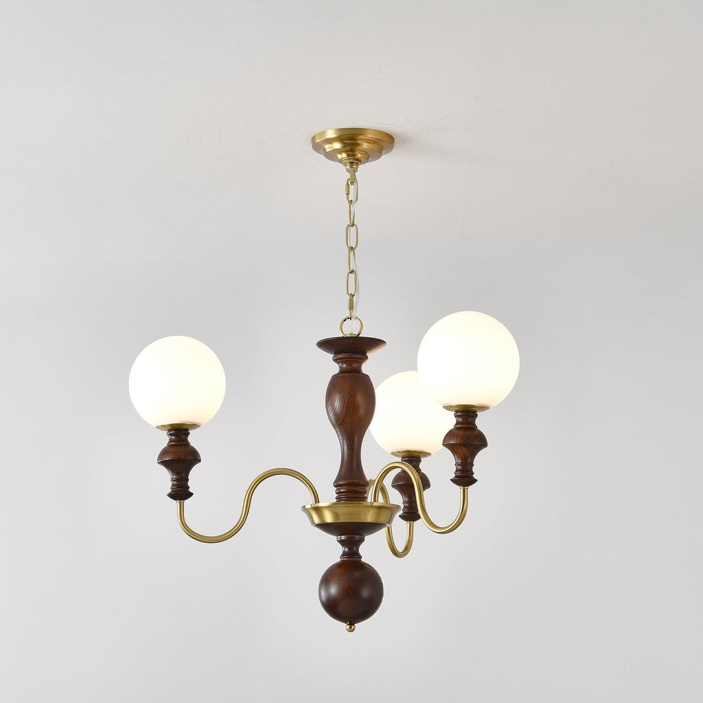 Lustra Chandelier Bois Laiton Globe Intemporel - Neutralighting