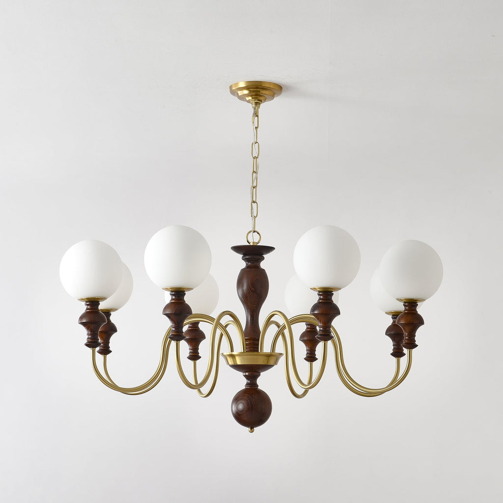 Lustra Chandelier Bois Laiton Globe Intemporel - Neutralighting