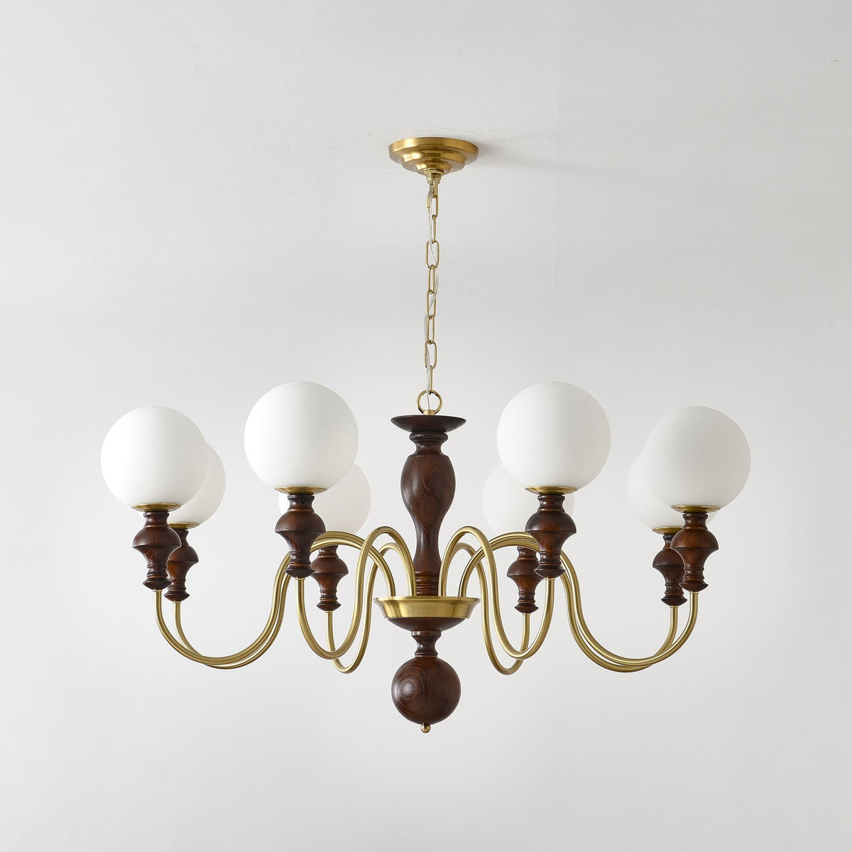 Lustra Chandelier Bois Laiton Globe Intemporel - Neutralighting