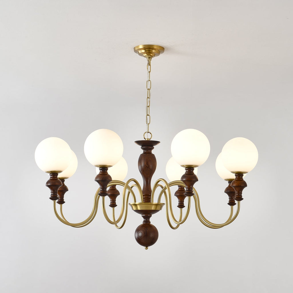 Lustra Chandelier Bois Laiton Globe Intemporel - Neutralighting