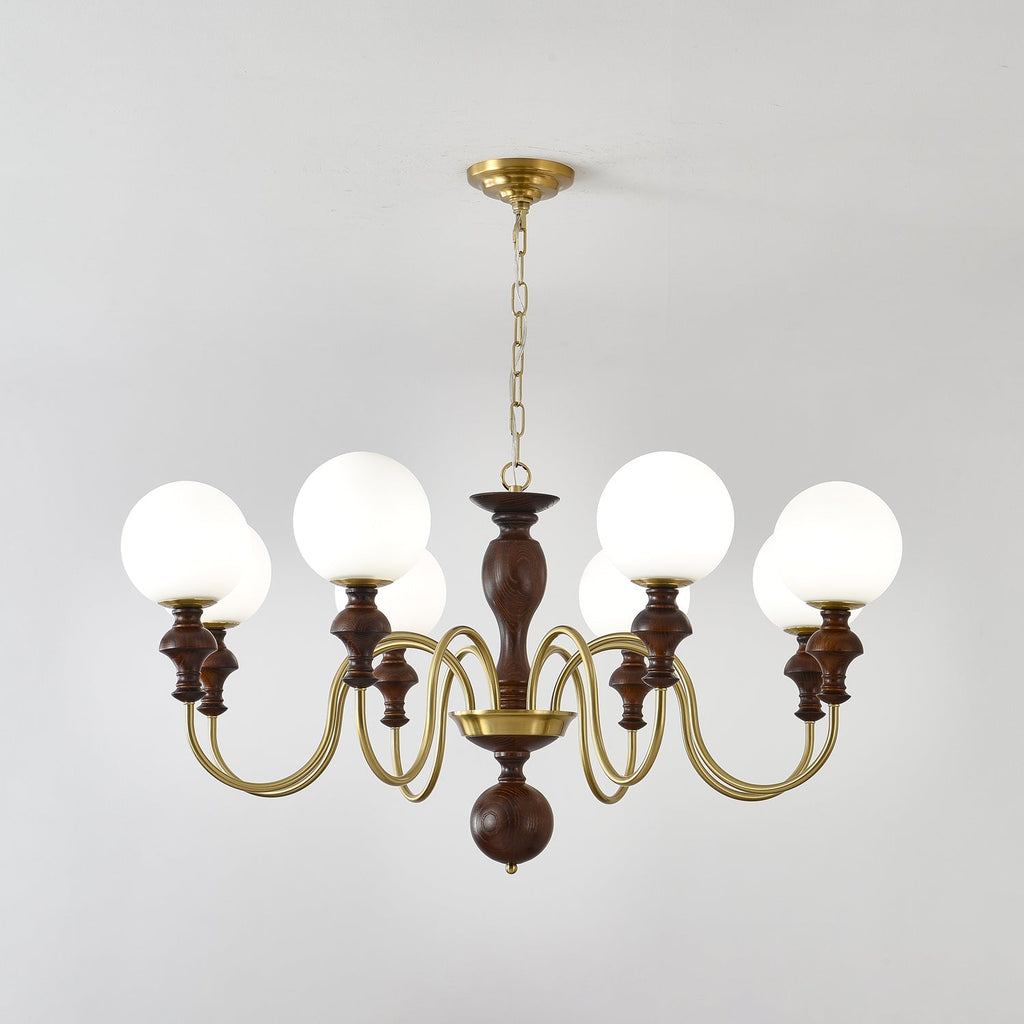 Lustra Chandelier Bois Laiton Globe Intemporel - Neutralighting