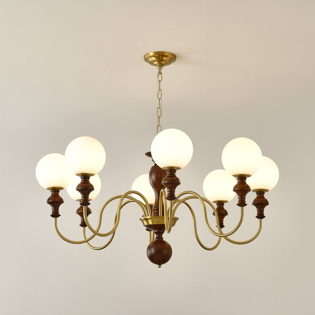 Lustra Chandelier Bois Laiton Globe Intemporel - Neutralighting