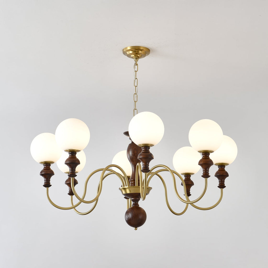 Lustra Chandelier Bois Laiton Globe Intemporel - Neutralighting