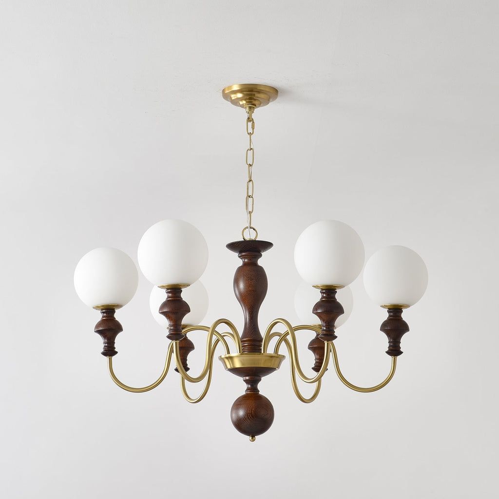 Lustra Chandelier Bois Laiton Globe Intemporel - Neutralighting