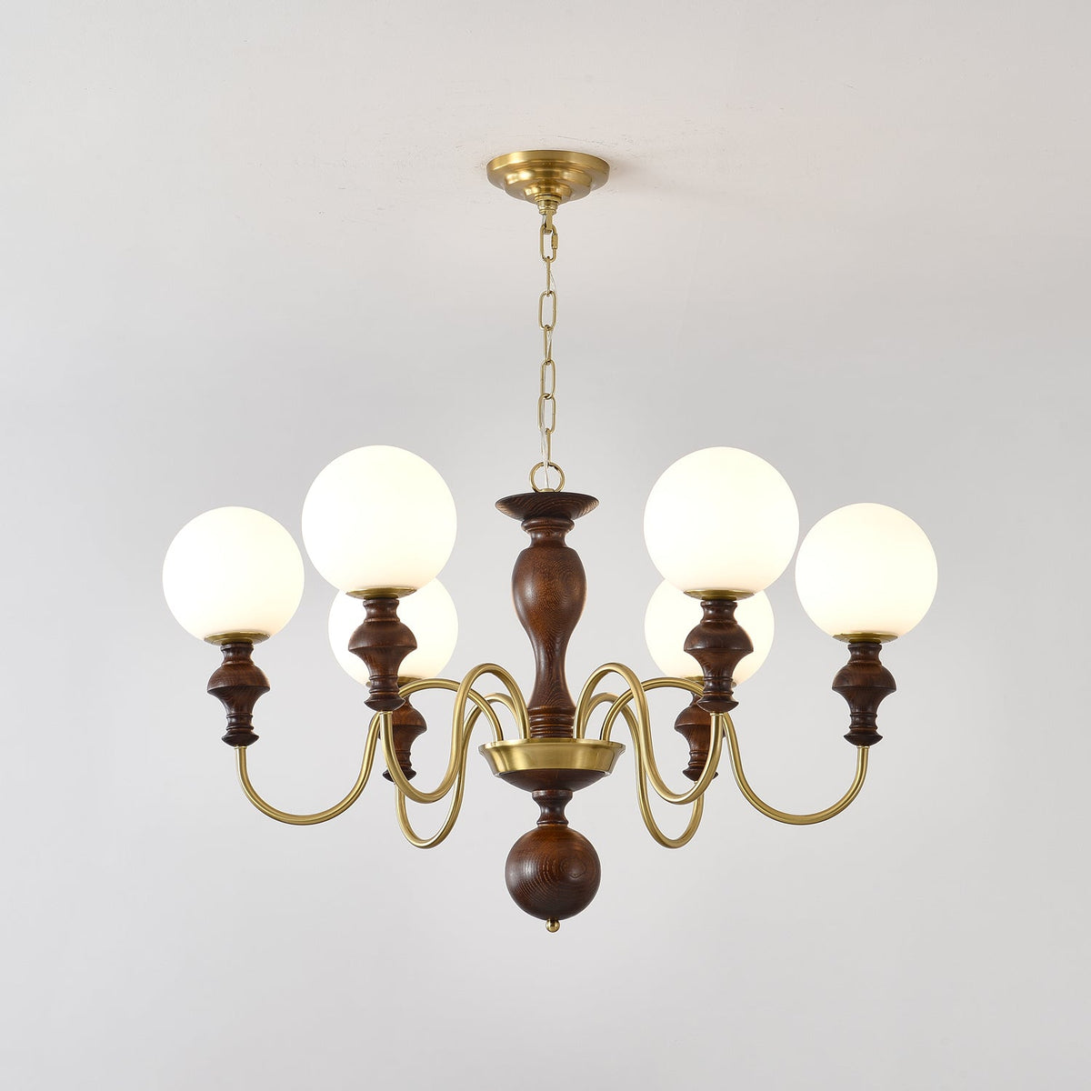 Lustra Chandelier Bois Laiton Globe Intemporel - Neutralighting