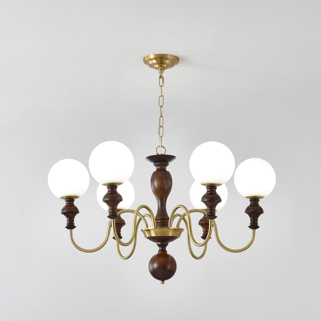 Lustra Chandelier Bois Laiton Globe Intemporel - Neutralighting