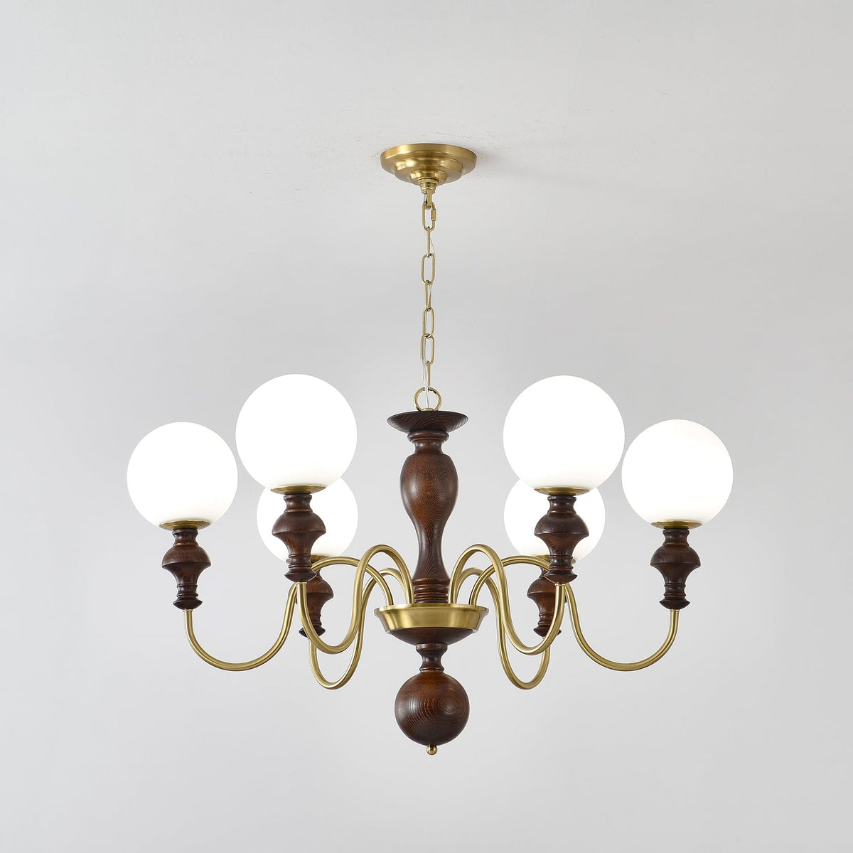 Lustra Chandelier Bois Laiton Globe Intemporel - Neutralighting
