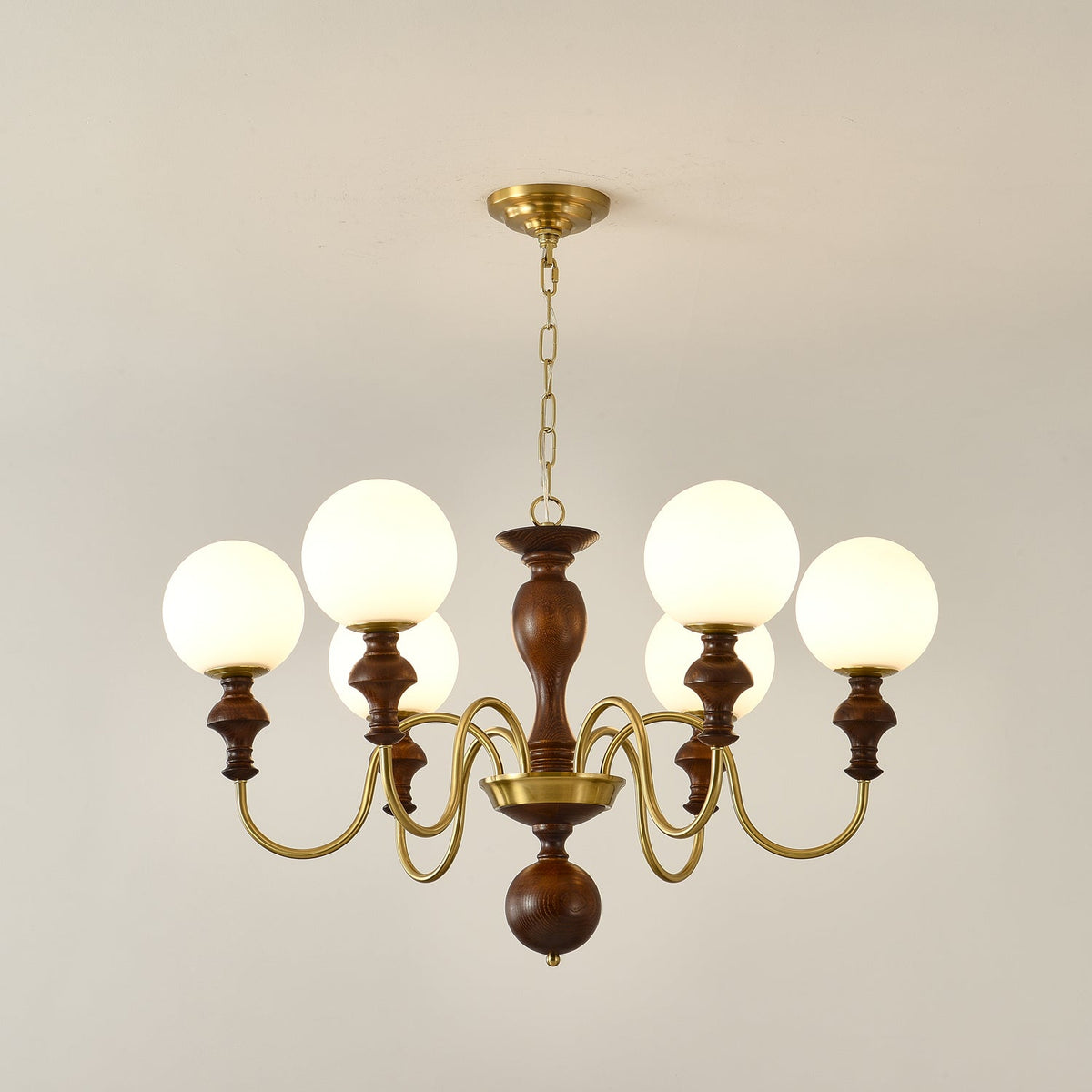 Lustra Chandelier Bois Laiton Globe Intemporel - Neutralighting