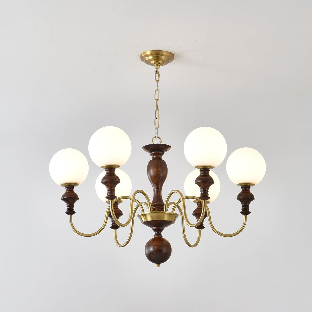 Lustra Chandelier Bois Laiton Globe Intemporel - Neutralighting