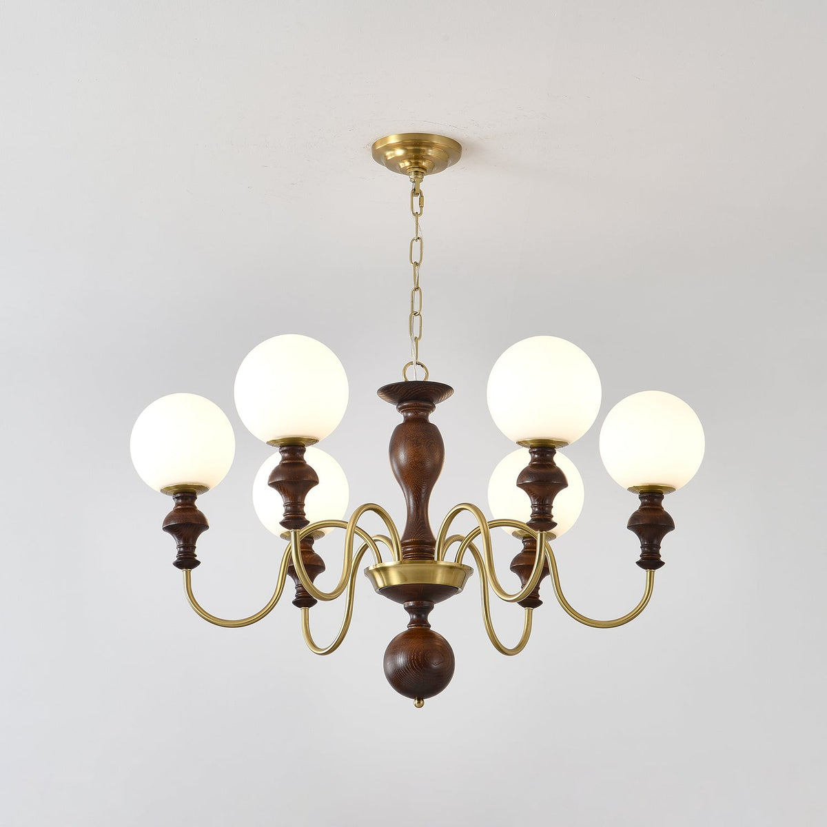 Lustra Chandelier Bois Laiton Globe Intemporel - Neutralighting