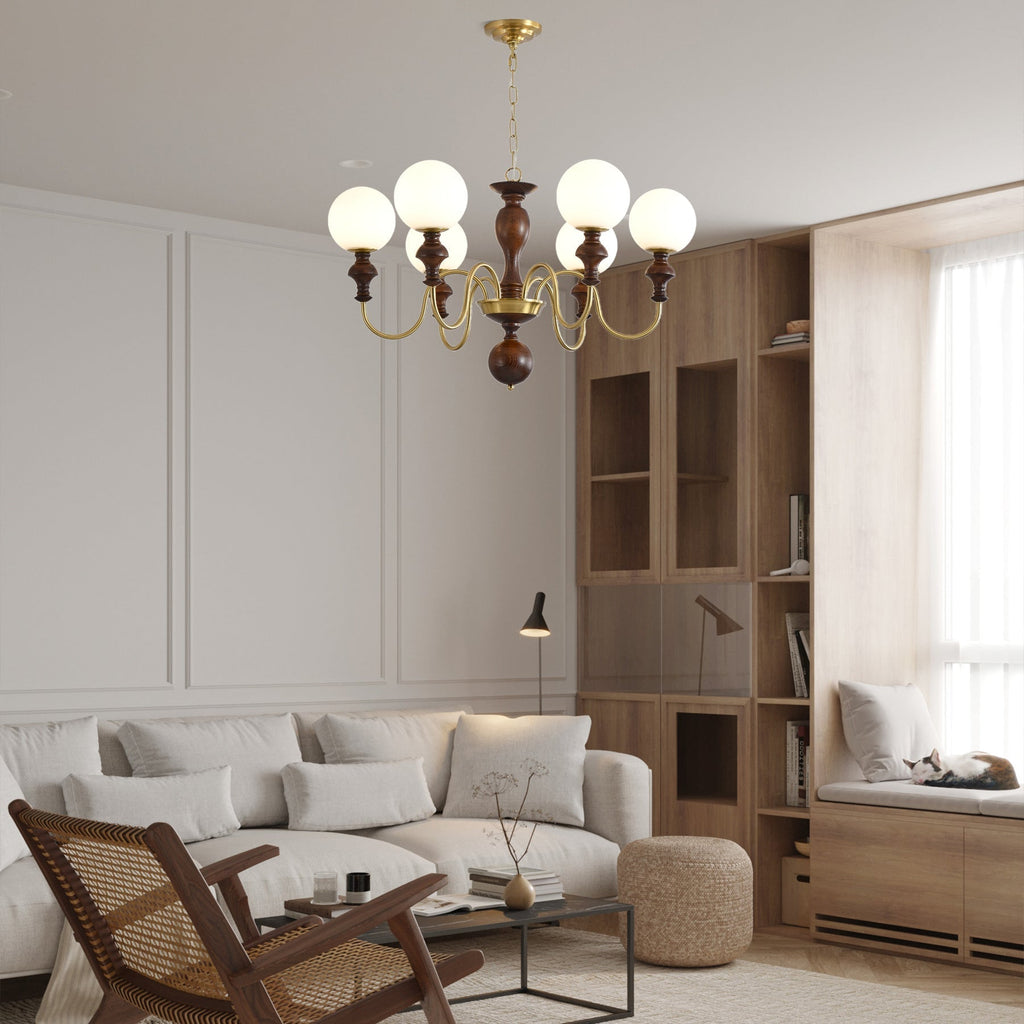 Lustra Chandelier Bois Laiton Globe Intemporel - Neutralighting
