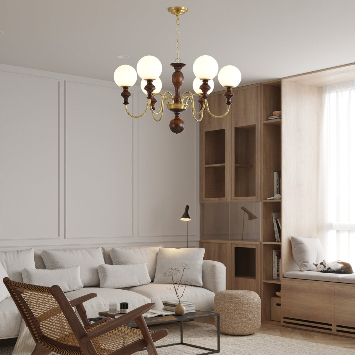 Lustra Chandelier Bois Laiton Globe Intemporel - Neutralighting