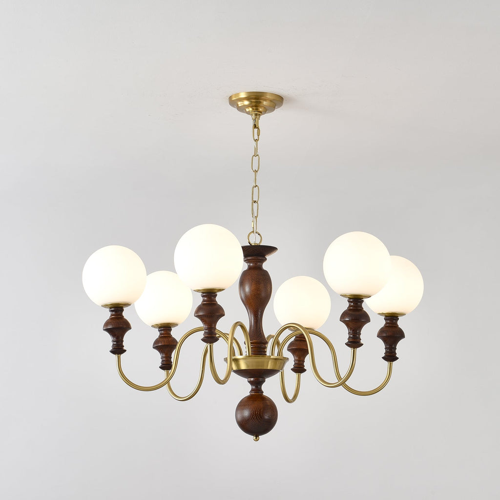 Lustra Chandelier Bois Laiton Globe Intemporel - Neutralighting