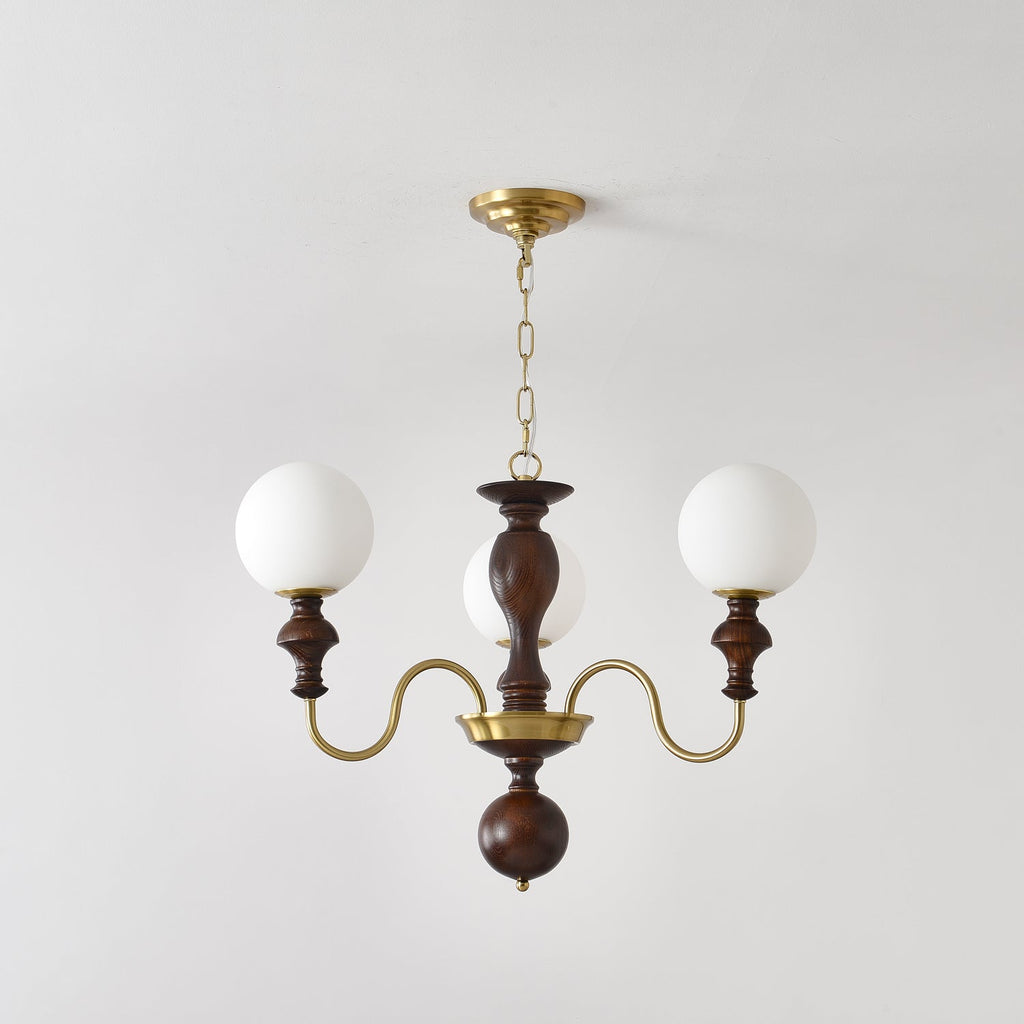 Lustra Chandelier Bois Laiton Globe Intemporel - Neutralighting