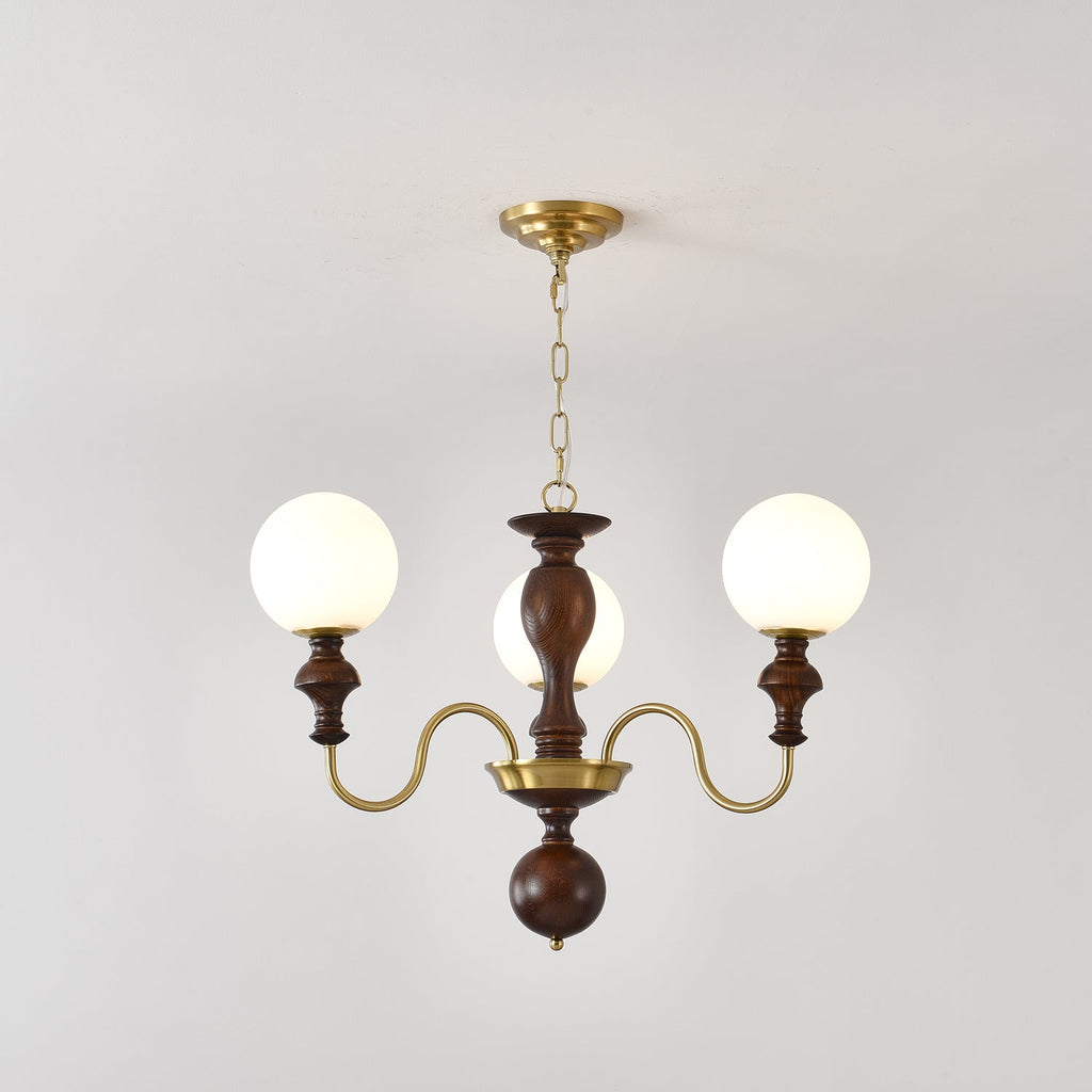 Lustra Chandelier Bois Laiton Globe Intemporel - Neutralighting
