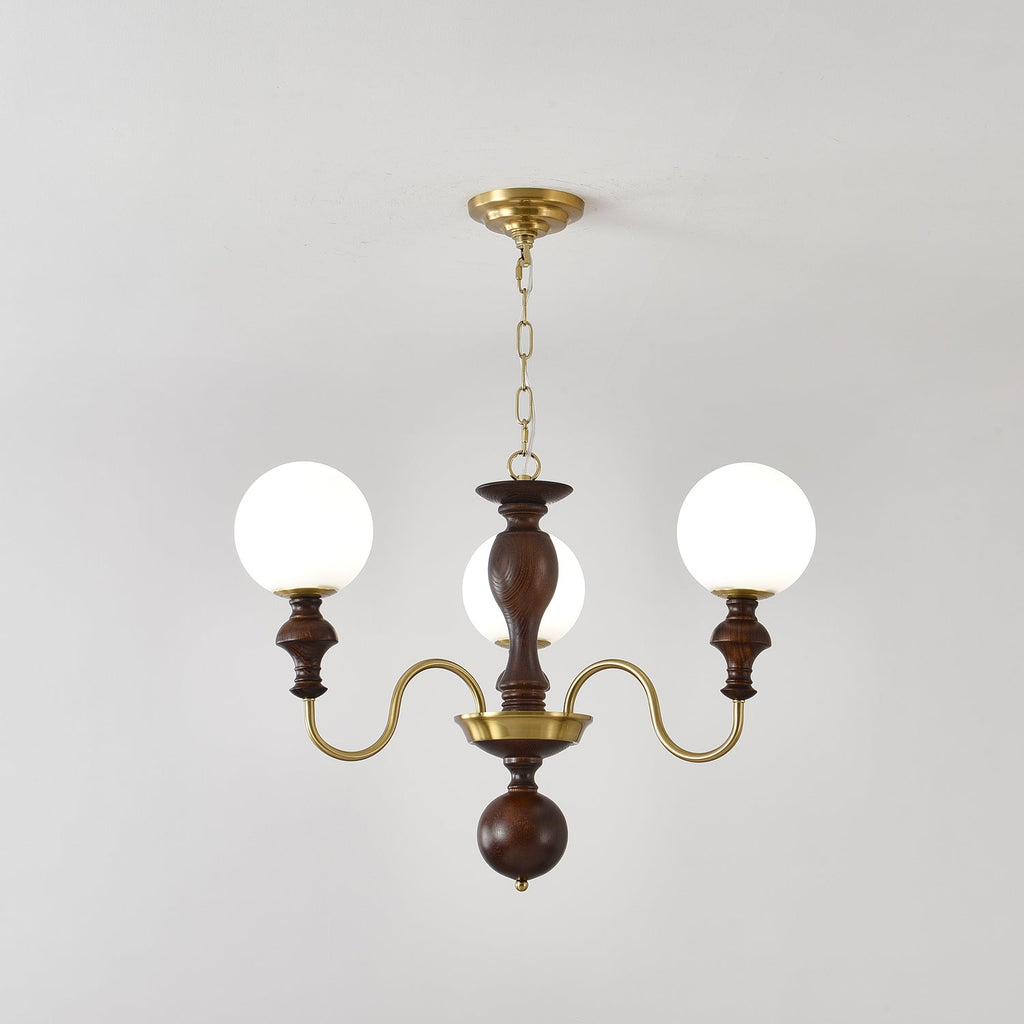 Lustra Chandelier Bois Laiton Globe Intemporel - Neutralighting