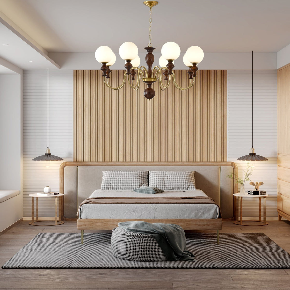 Lustra Chandelier Bois Laiton Globe Intemporel - Neutralighting