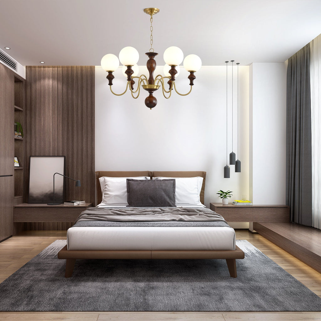 Lustra Chandelier Bois Laiton Globe Intemporel - Neutralighting